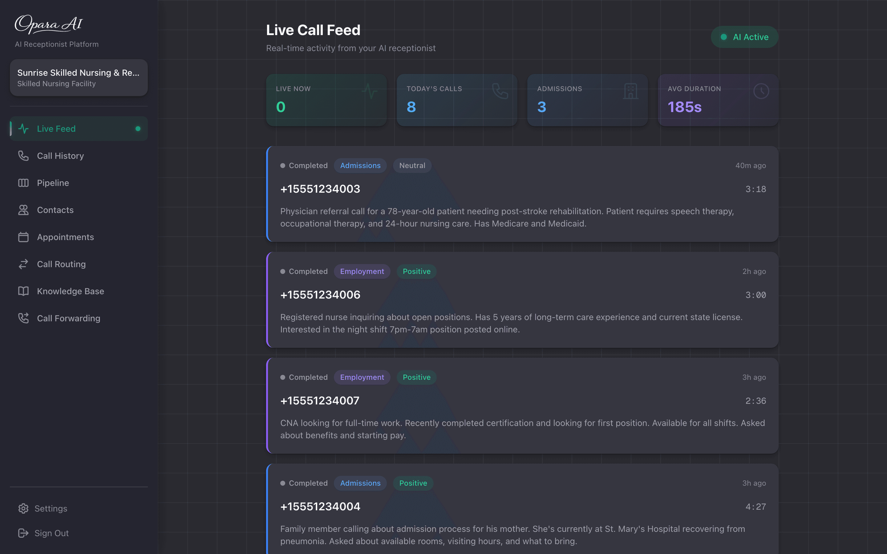 Live Call Feed